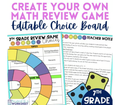 7th Grade End of Year Game Choice Board