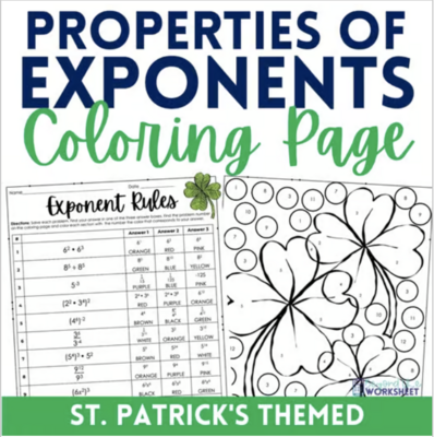 Exponent Rules Coloring Worksheet (St. Patrick's Day Theme)