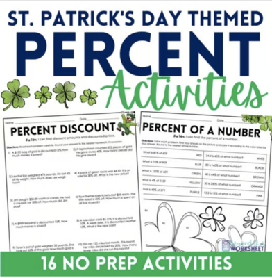 Percents No Prep Activities (St. Patrick's Day Theme)