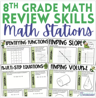 8th Grade Math Review Stations - St. Patrick's Day Theme