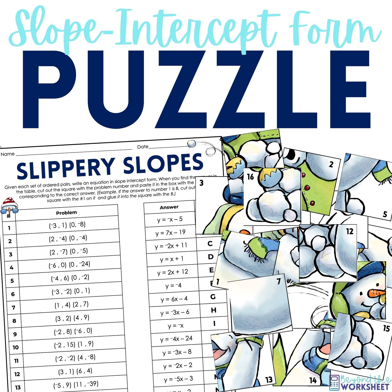 Slope Intercept Form Activity | Equations Puzzle