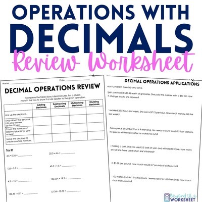 Decimal Operations Review Worksheet