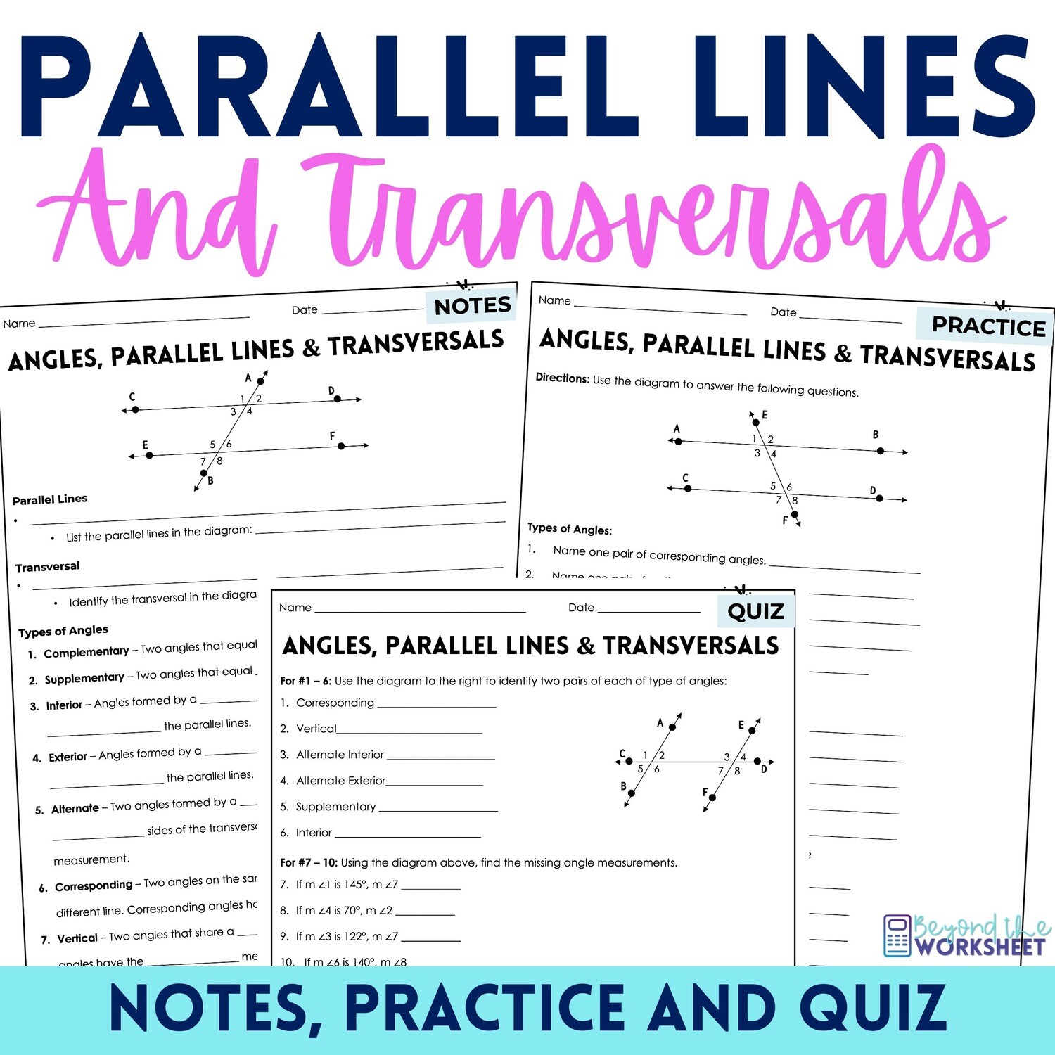 Parallel Lines Cut By A Transversal Notes and Practice 8.G.5