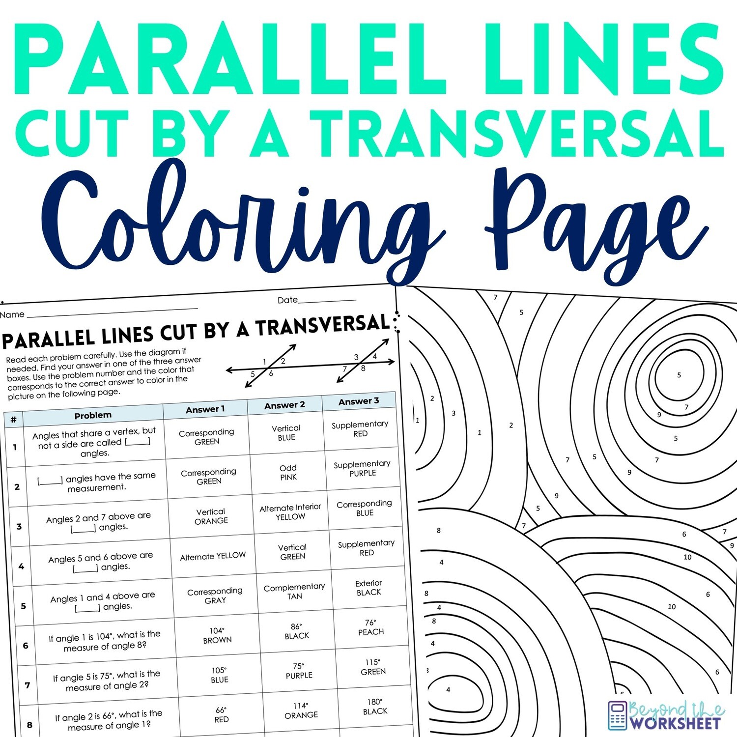 Parallel Lines Cut by a Transversal Coloring Worksheet