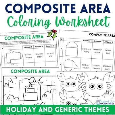 Area of Composite Figures Coloring Worksheet (Holiday and Generic Themed)