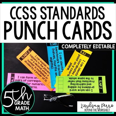 5th Grade Math Common Core I Can Statement Punch Cards