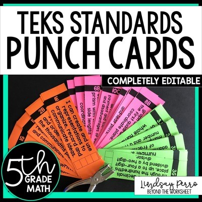 5th Grade Math TEKS I Can Statement Punch Cards