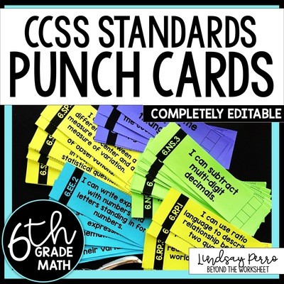 6th Grade Math Common Core I Can Statement Punch Cards