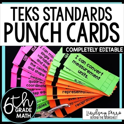 6th Grade Math TEKS I Can Statement Punch Cards