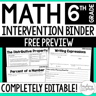 6th Grade Math Intervention Binder Free Preview