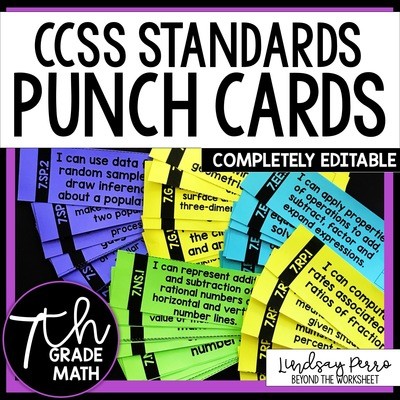 7th Grade Math Common Core I Can Statement Punch Cards