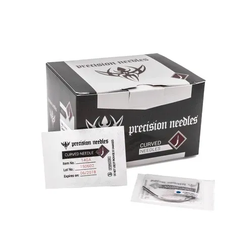 Precision Box of 50 Sterilized Curved Piercing Needles — Sizes 16g