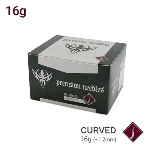 Precision Box of 50 Sterilized Curved Piercing Needles — Sizes 16g