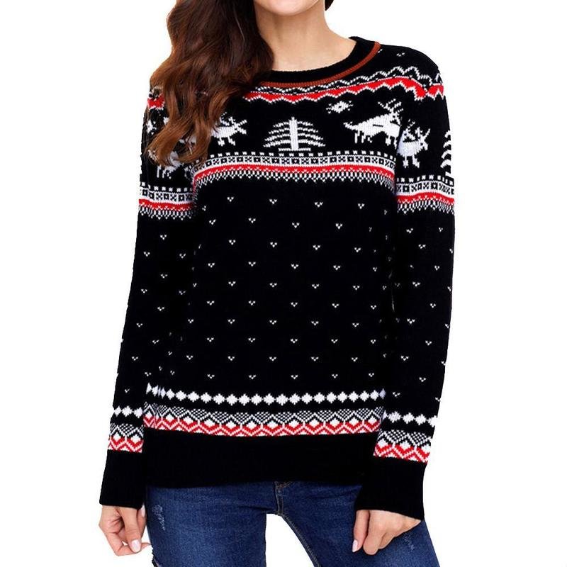 Women Christmas O-Neck Print Long Sleeve Sweatshirt Blouse