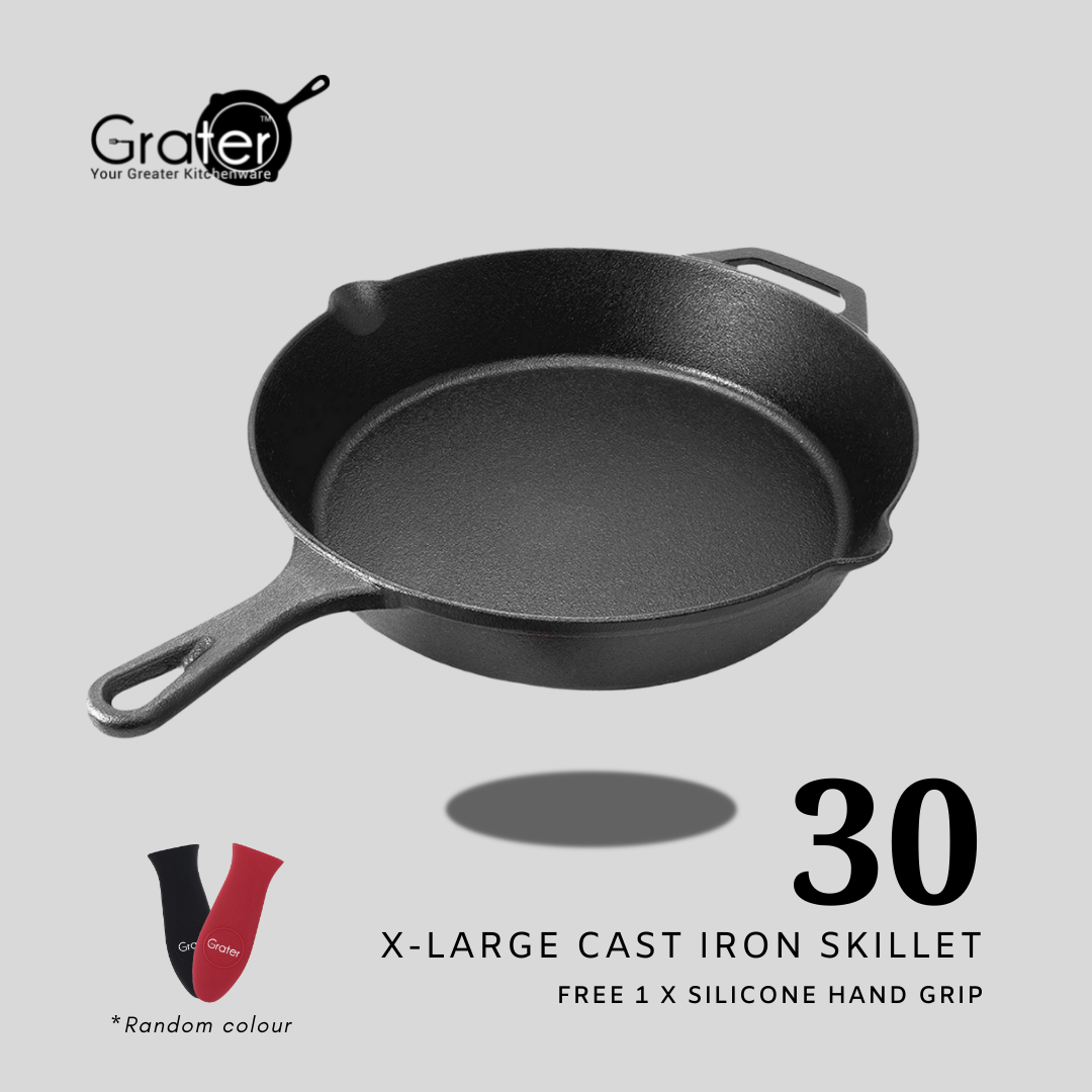 30cm Pre-Seasoned Cast Iron Skillet Flat Frying Pan