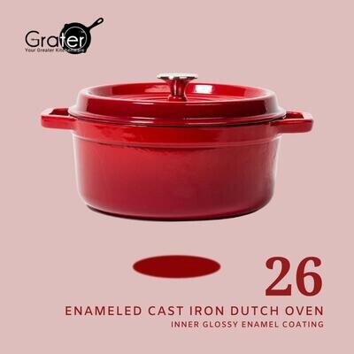 5L Red Enameled Cast Iron Dutch Oven 26cm (Gloss Interior)
