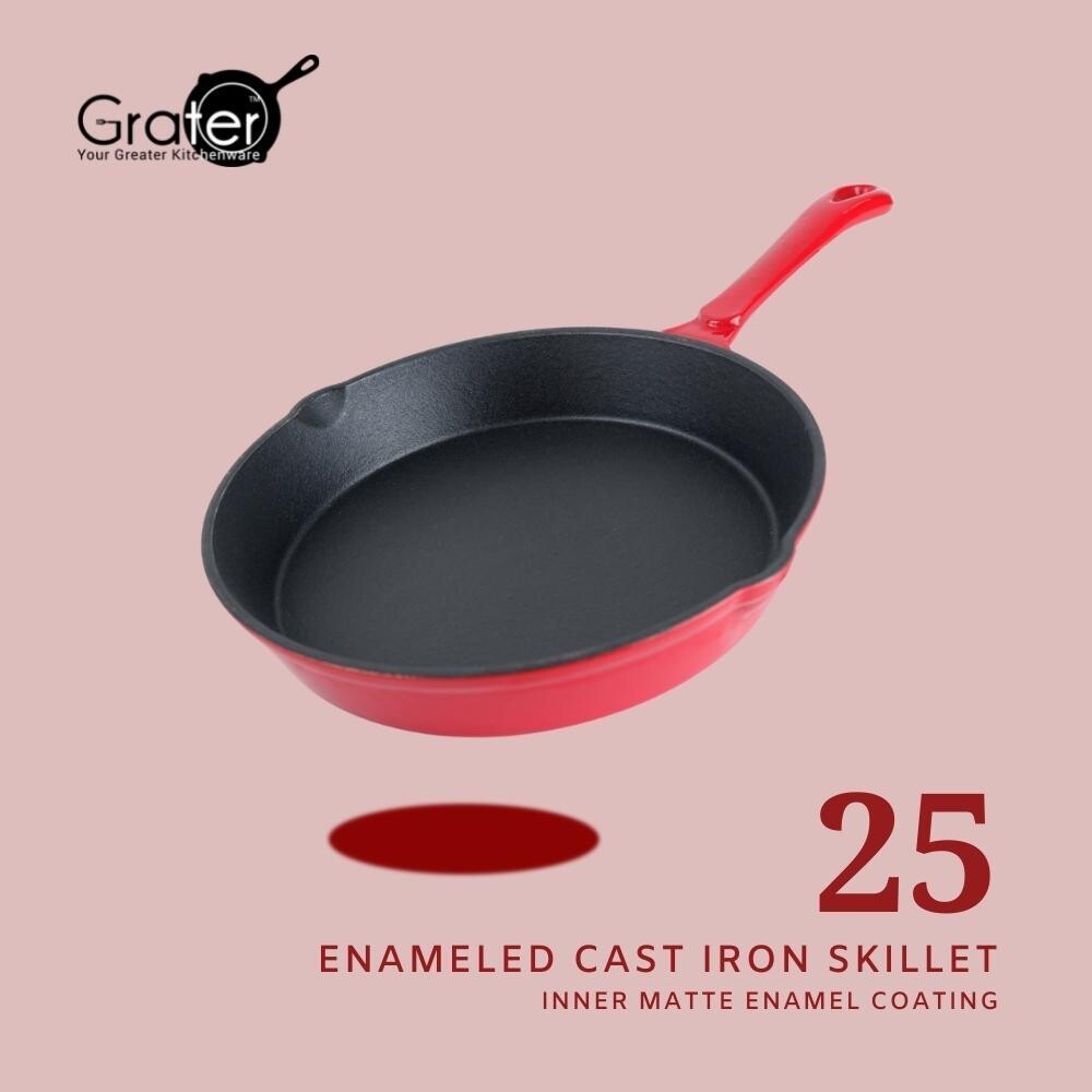 25cm Enameled Cast Iron Skillet Frying Pan