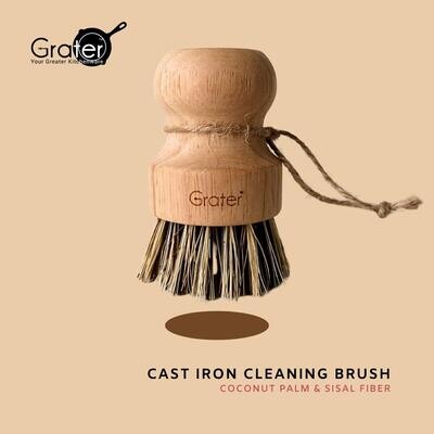 GRATER Cast Iron Deep Cleaning Brush Coconut Palm Fiber Sisal Bristles Scrubber with Wooden Handle