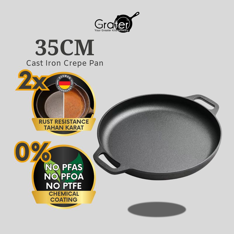 GRATER 35cm Rust Resistance Cast Iron Flat Crepe Pan