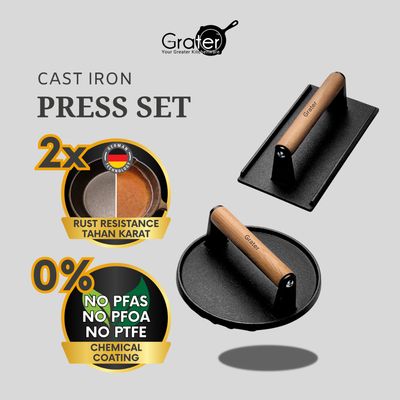 GRATER Rust Resistant Cast Iron Grill Steak Press GRATER Rust Resistant Cast Iron Grill Steak Press