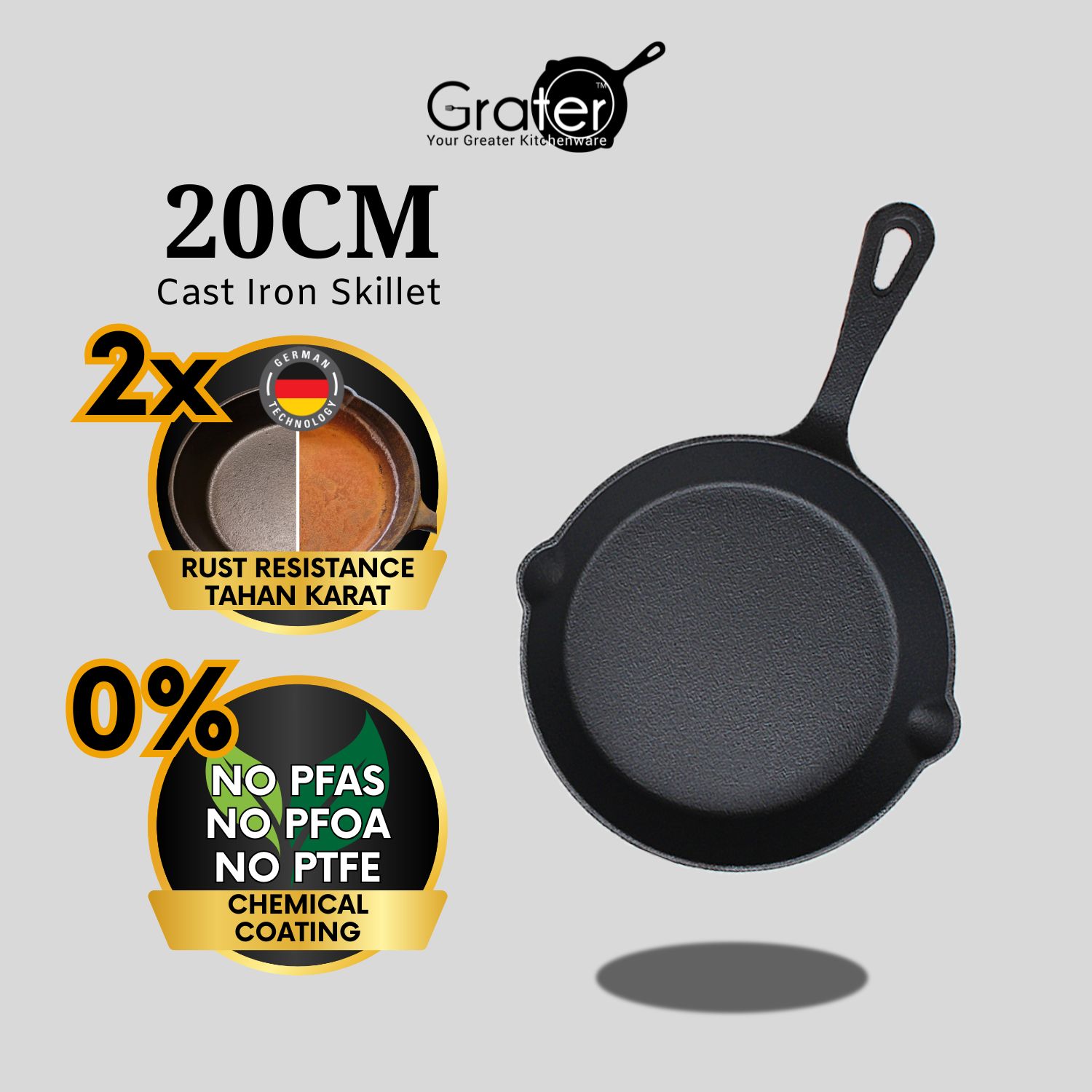 20cm Rust Resistant Cast Iron Skillet (8 inches)