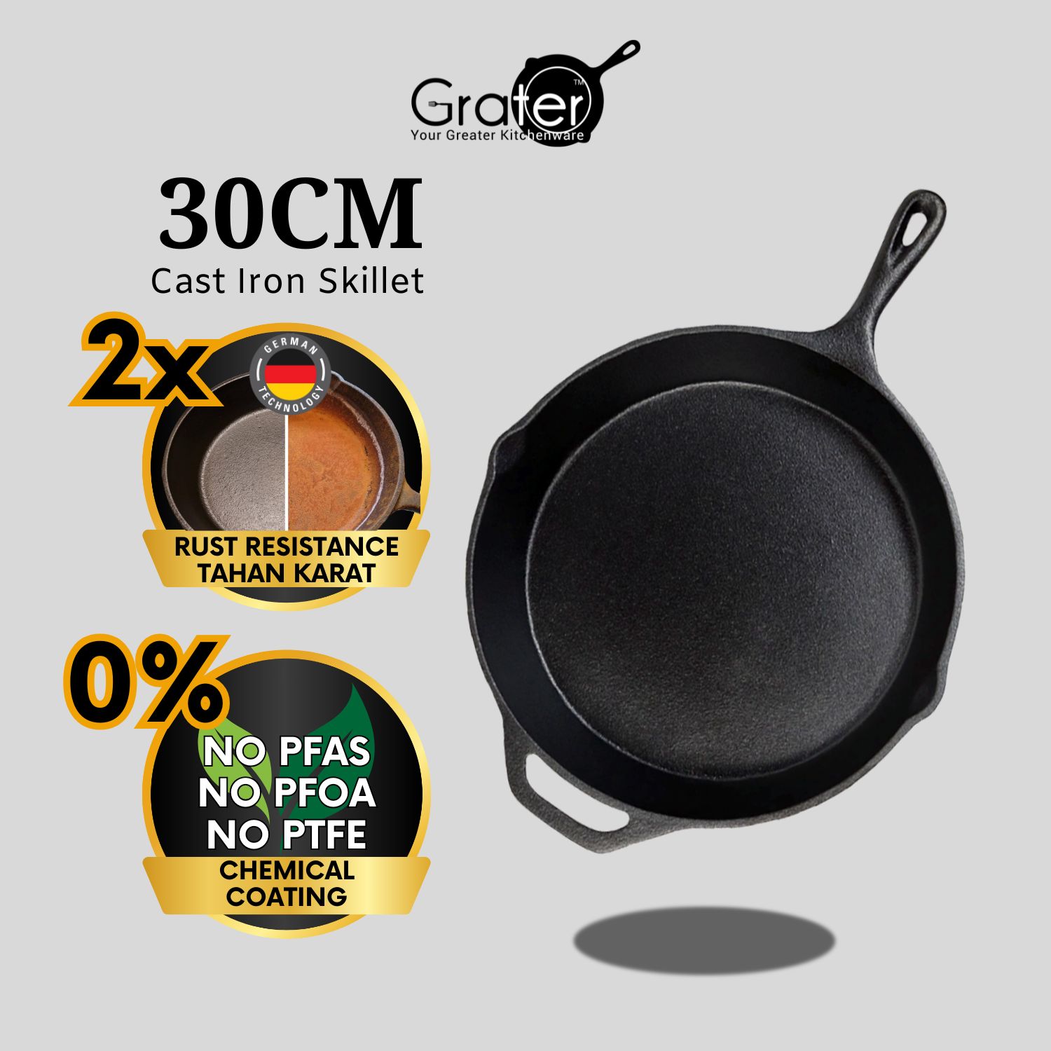 30cm Rust Resistant Cast Iron Skillet (12 inches)