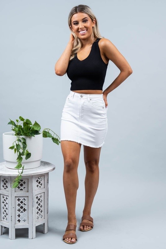 Shelly Fray Denim Mini Skirt - White