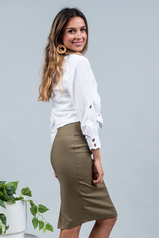 Love U Basics Pencil Skirt - Khaki