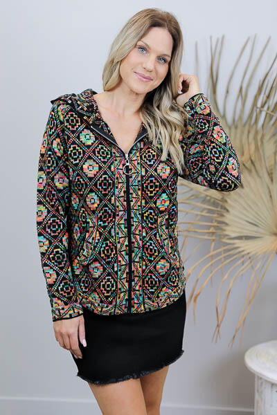 Boogie Hood Zip Knit Jacket - Rainbow Aztec