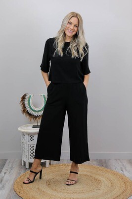 Hummingbird Linen Blend Culotte Pants - Black