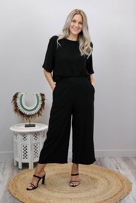 Hummingbird Linen Blend Culotte Pants - Black