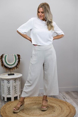 Hummingbird Linen Blend Culotte Pants - Natural