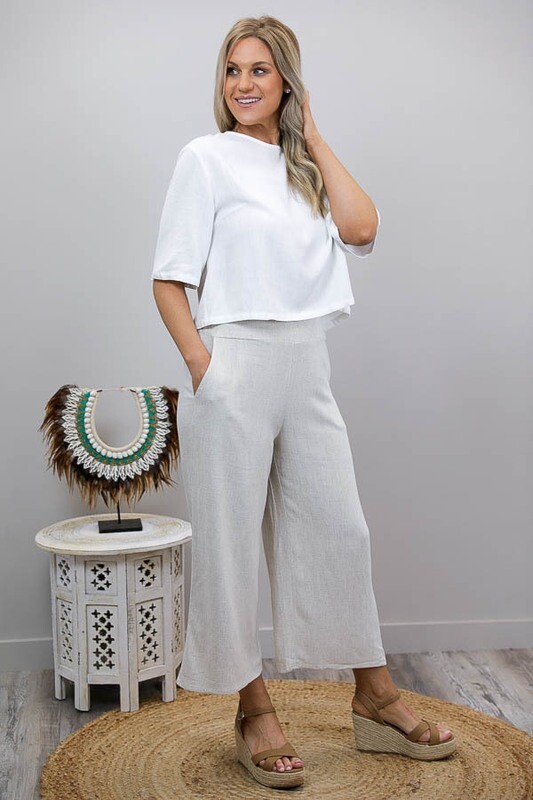 Hummingbird Linen Blend Culotte Pants - Natural