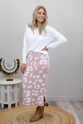 Lola Knit Midi Skirt - Blush/White Leo