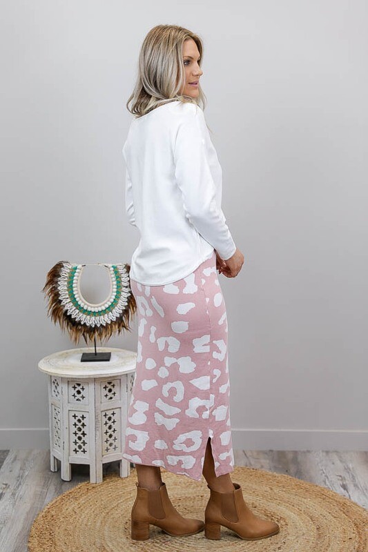 Lola Knit Midi Skirt - Blush/White Leo