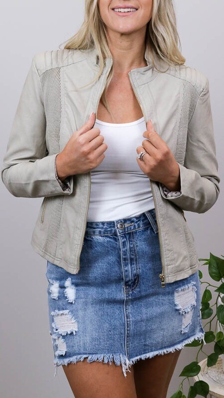 Binky Biker PU Leather Jacket - Stone