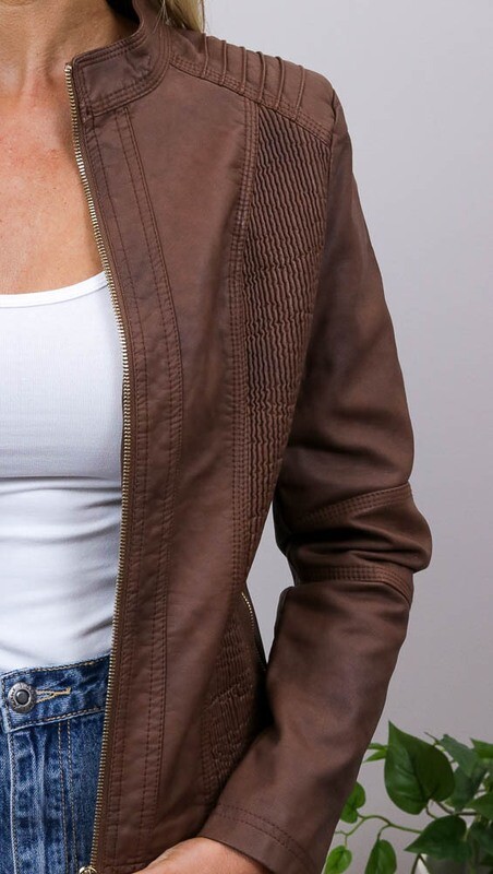 Binky Biker PU Leather Jacket - Tan
