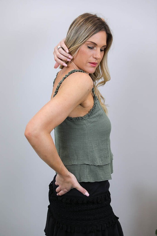 Bella Frill Singlet Top - Khaki