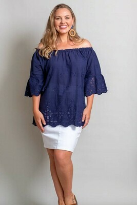 Free Spirit Embroidered Top - Navy