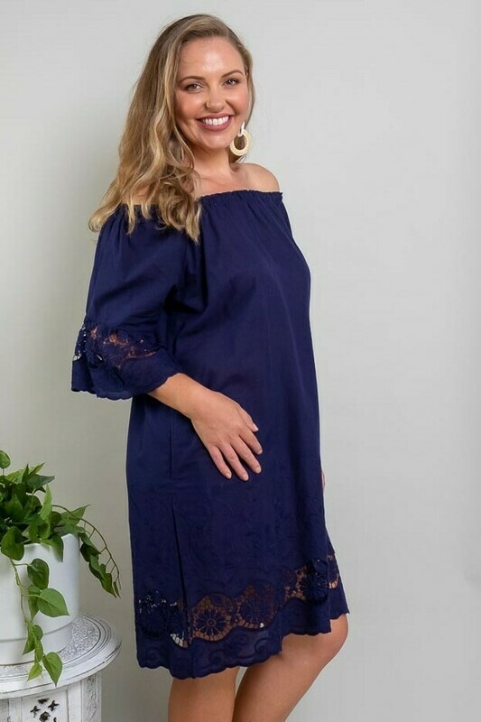Free Spirit Embroidered Dress - Navy