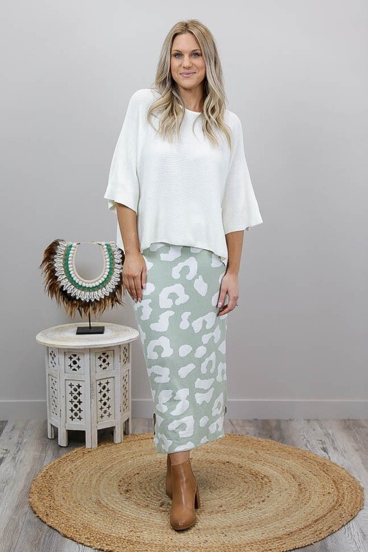 Lola Knit Midi Skirt - Mint/White Leo Lola Knit Midi Skirt - Mint/White Leo