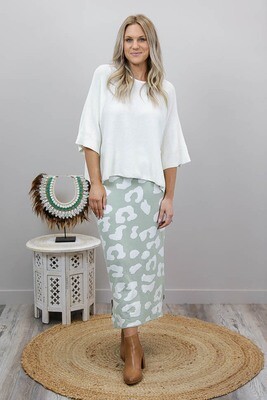 Lola Knit Midi Skirt - Mint/White Leo Lola Knit Midi Skirt - Mint/White Leo