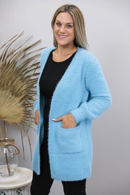 Evie Eyelash Knit Cardigan - Aqua Blue Evie Eyelash Knit Cardigan - Aqua Blue