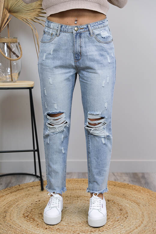 Byron Rip Fray Boyfriend Jeans - Light Denim