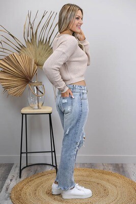 Byron Rip Fray Boyfriend Jeans - Light Denim
