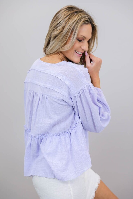 Ladybird Raw Edge Boho Top - Lilac
