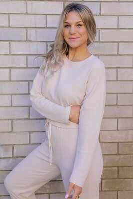 Lattice Waffle Lounge L/S Top - Latte Lattice Waffle Lounge L/S Top - Latte