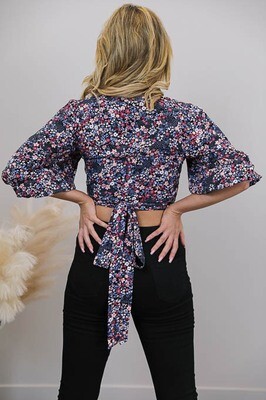 Jalapeno L/S Wrap Top - Navy/Blush Fleur