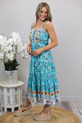 Hello Dolly BoHo Singlet Midi Dress - Teal Fleur Hello Dolly BoHo Singlet Midi Dress - Teal Fleur