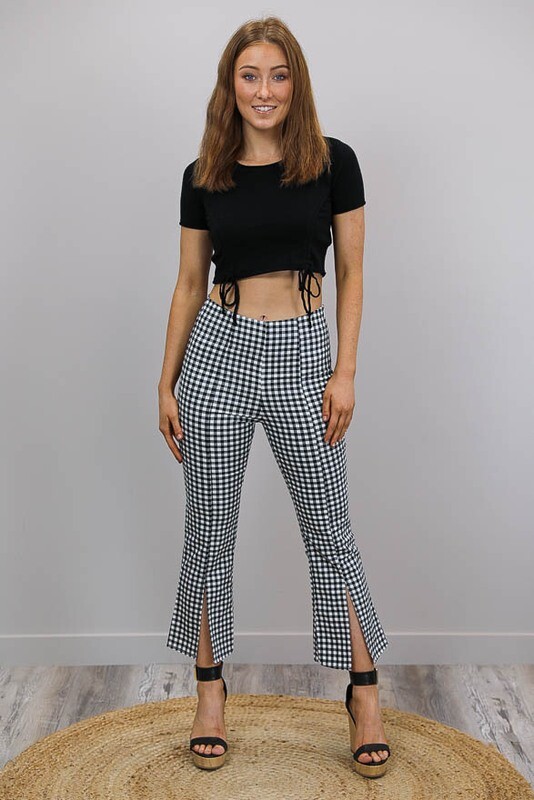 Jen Drawstring Knit Crop Top - Black